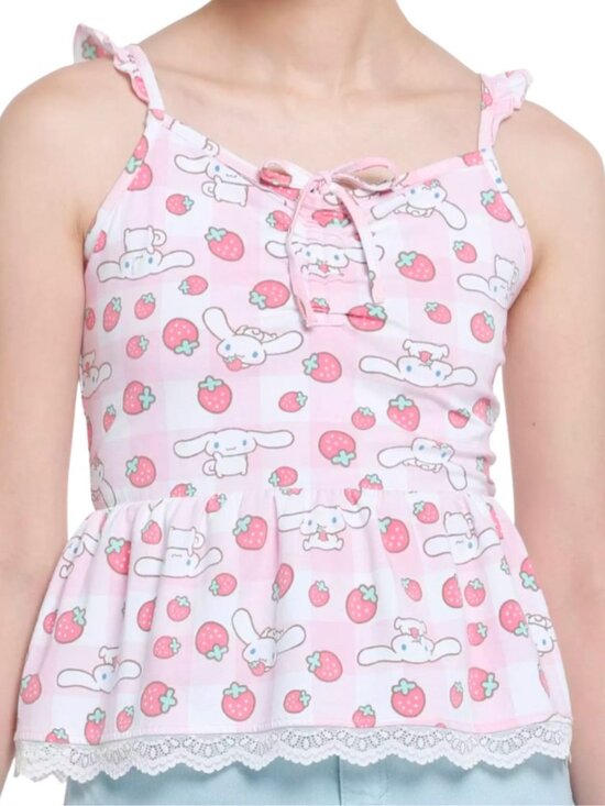 Sanrio Tops - Entire Closet $5! Cinnamoroll Strawberry Gingham Peplum Junior Girls Pink Cami